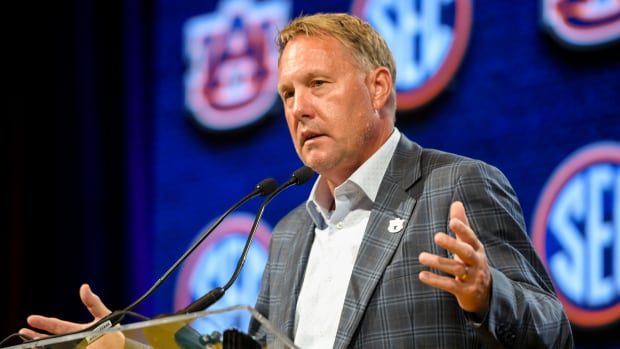 Jul 18, 2023; Nashville, TN, USA; Auburn Tigers head coach Hugh Freeze speaks with the media during SEC Media Days at Grand Hyatt. Mandatory Credit: Steve Roberts-USA TODAY Sports
